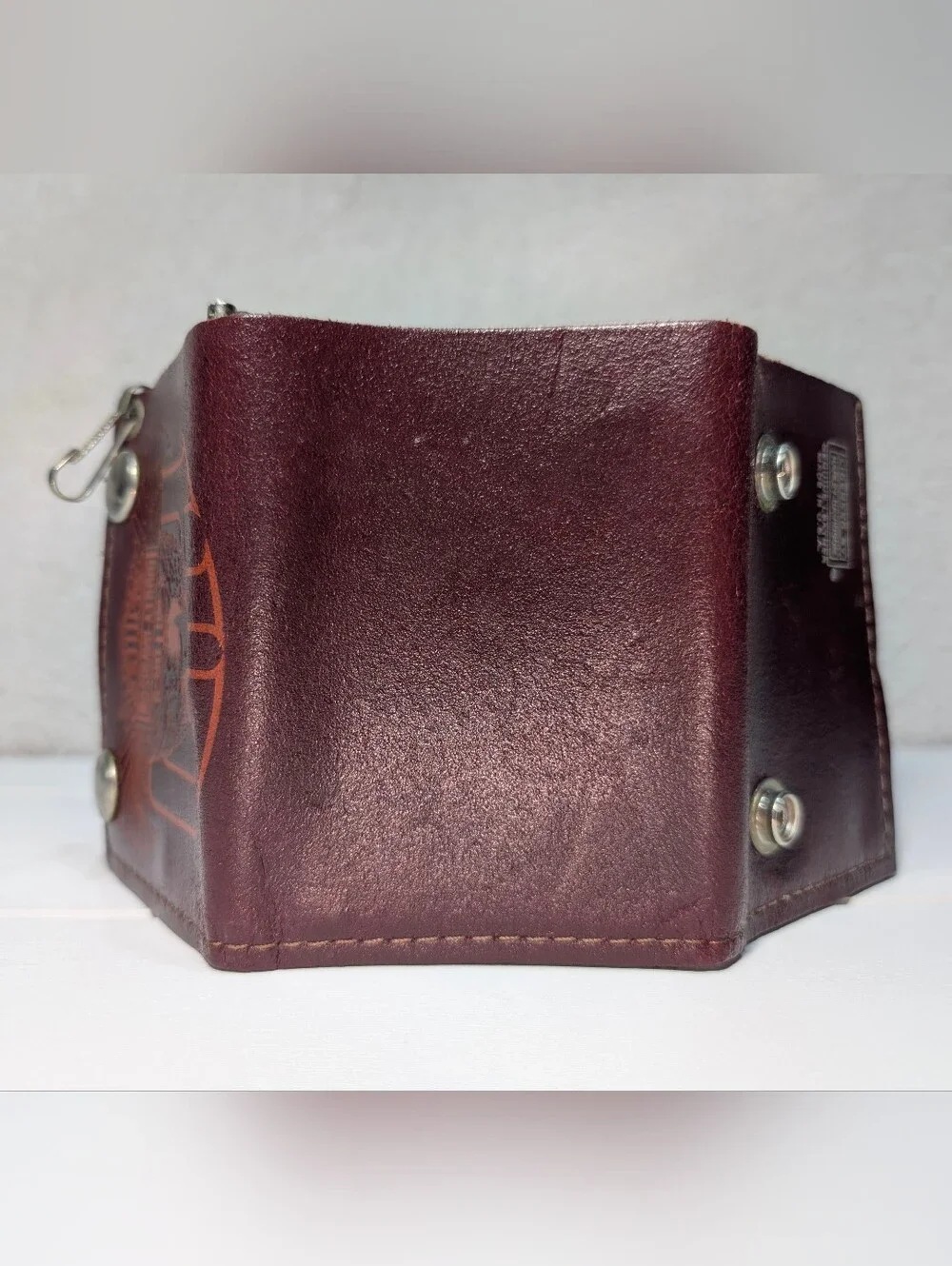 Harley-Davidson Mens Cherry Brown Leather Trifold Wallet Money Clip Photo Insert